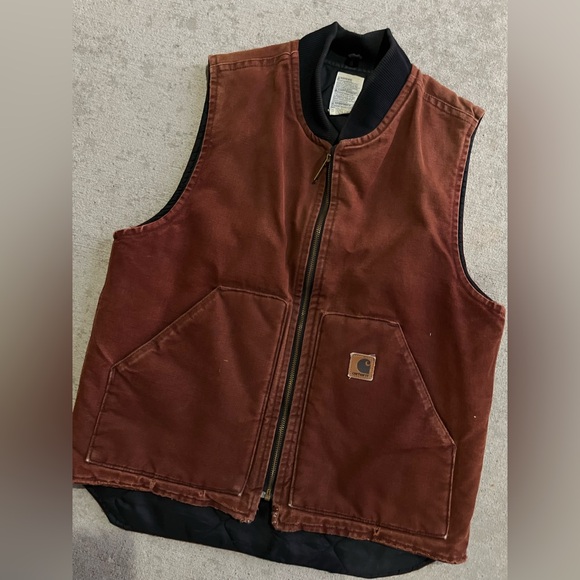 Vintage 90s Carhartt rust red workwear quilted vest rare outerwear top unisex - Picture 2 of 4